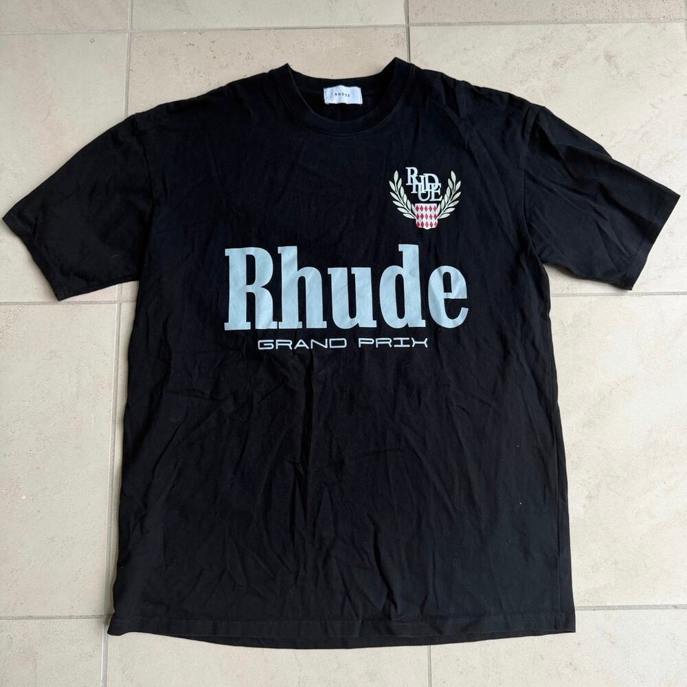 Rhude Grand Prix T-Shirt XL Black Graphic Tee Racing Logo Streetwear Made USA